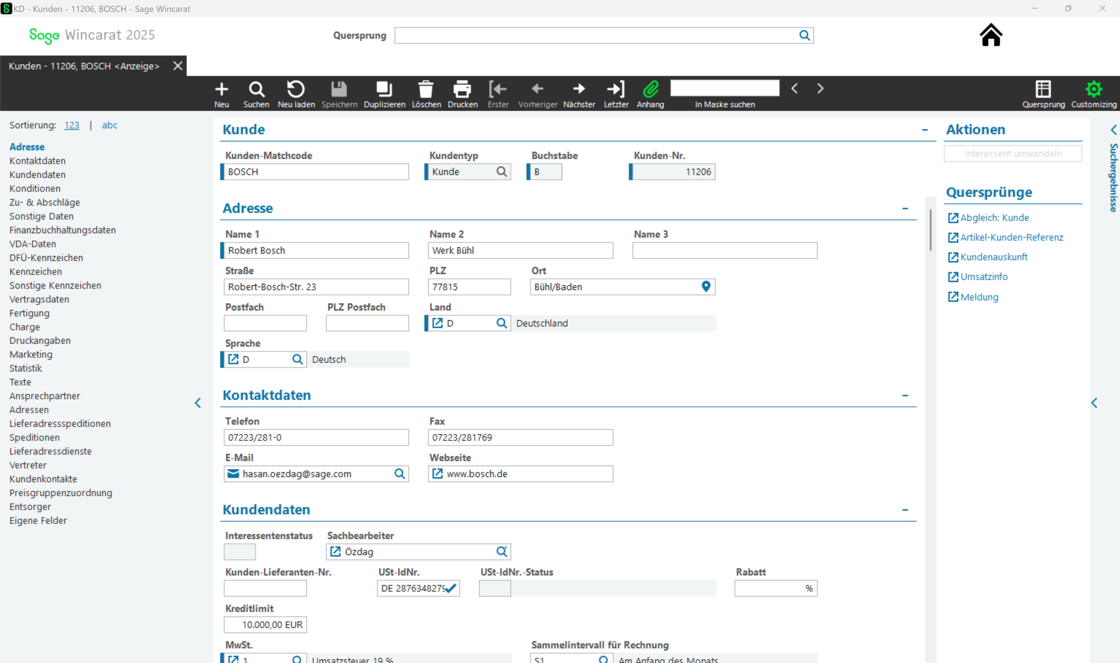    Sage Kundenstamm Screenshot System