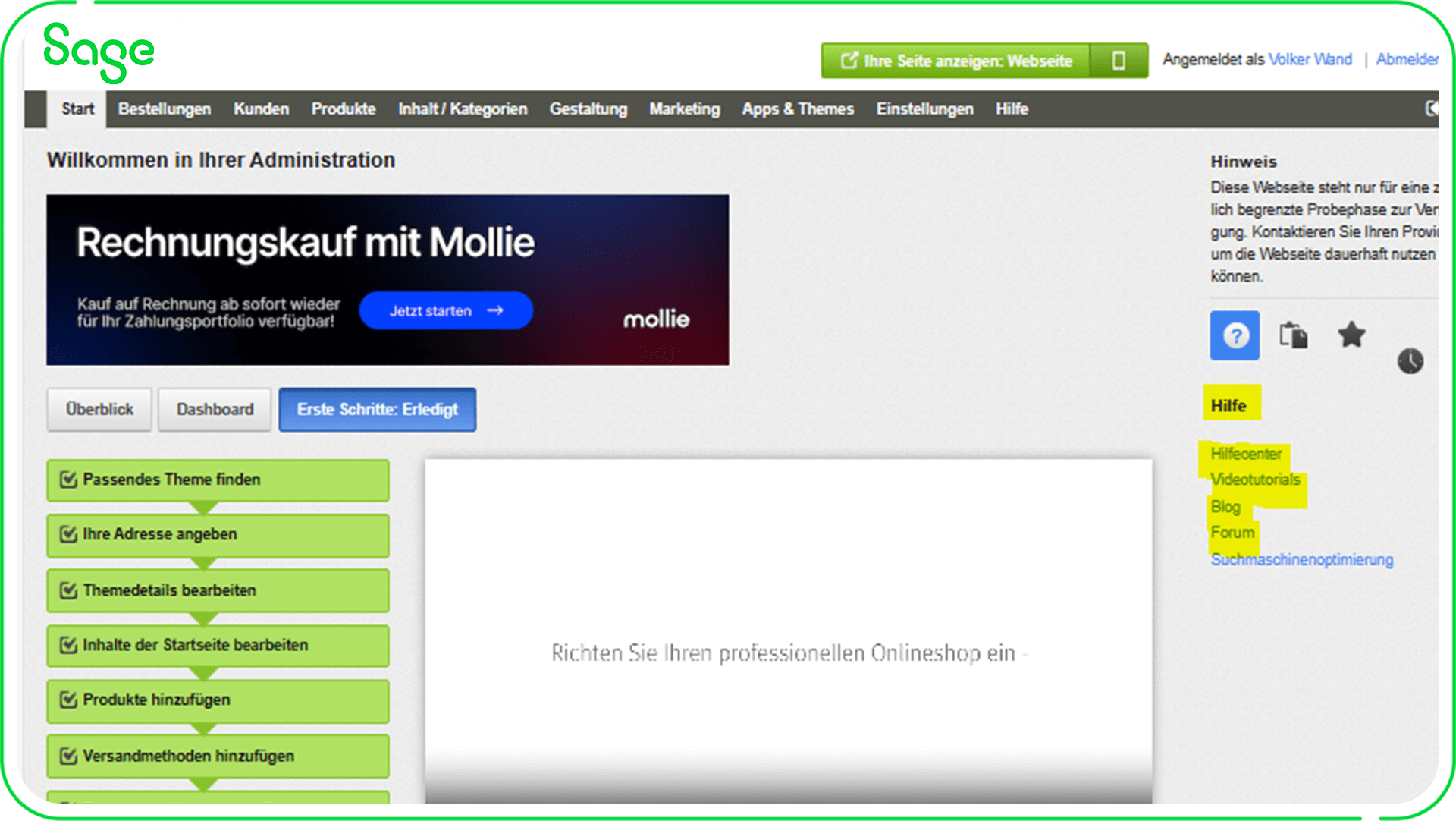 Sage 100: Einrichtungsassistent