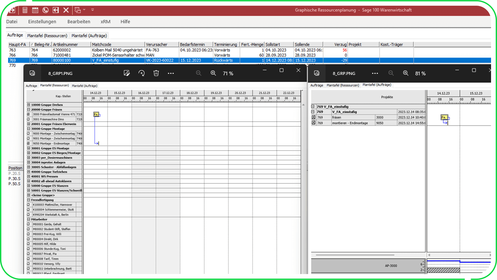 Sage 100: Grafische Ressourcenplanung