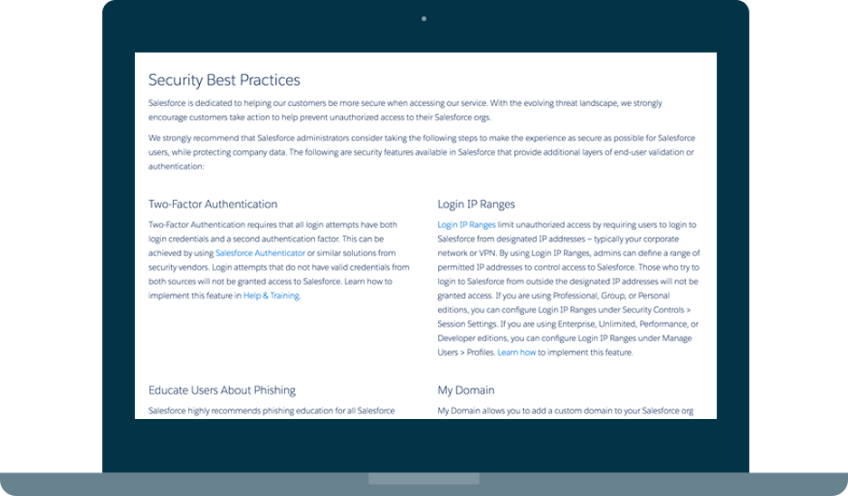 laptop screenshot of Security best practices text