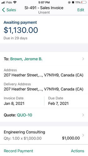 Sales invoice sample