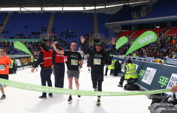 Photo of Sage CEO Steve Hare finishing the Reading Half-Marathon