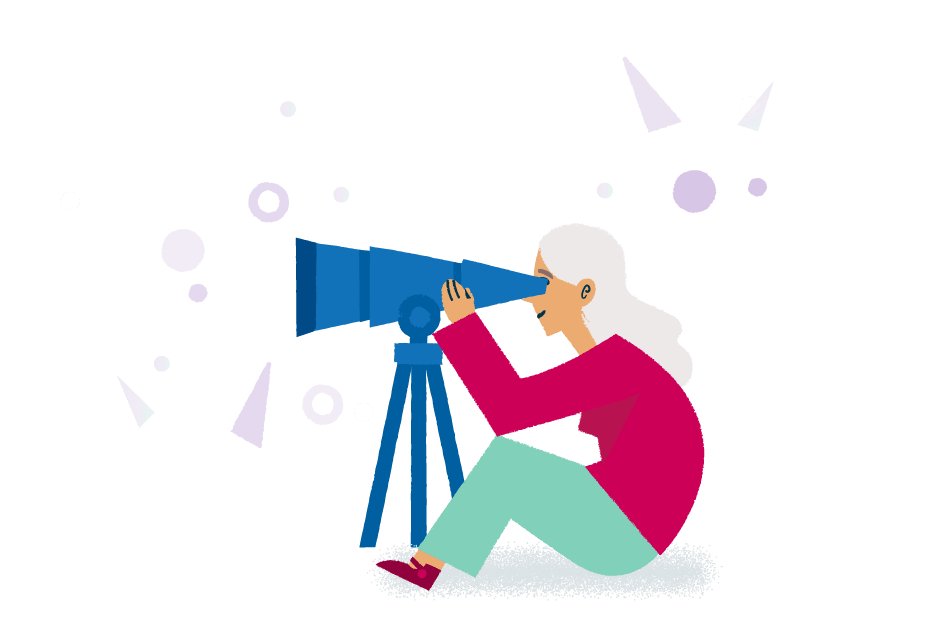 CFO 3.0 header: illustration of woman sitting and looking through telescope