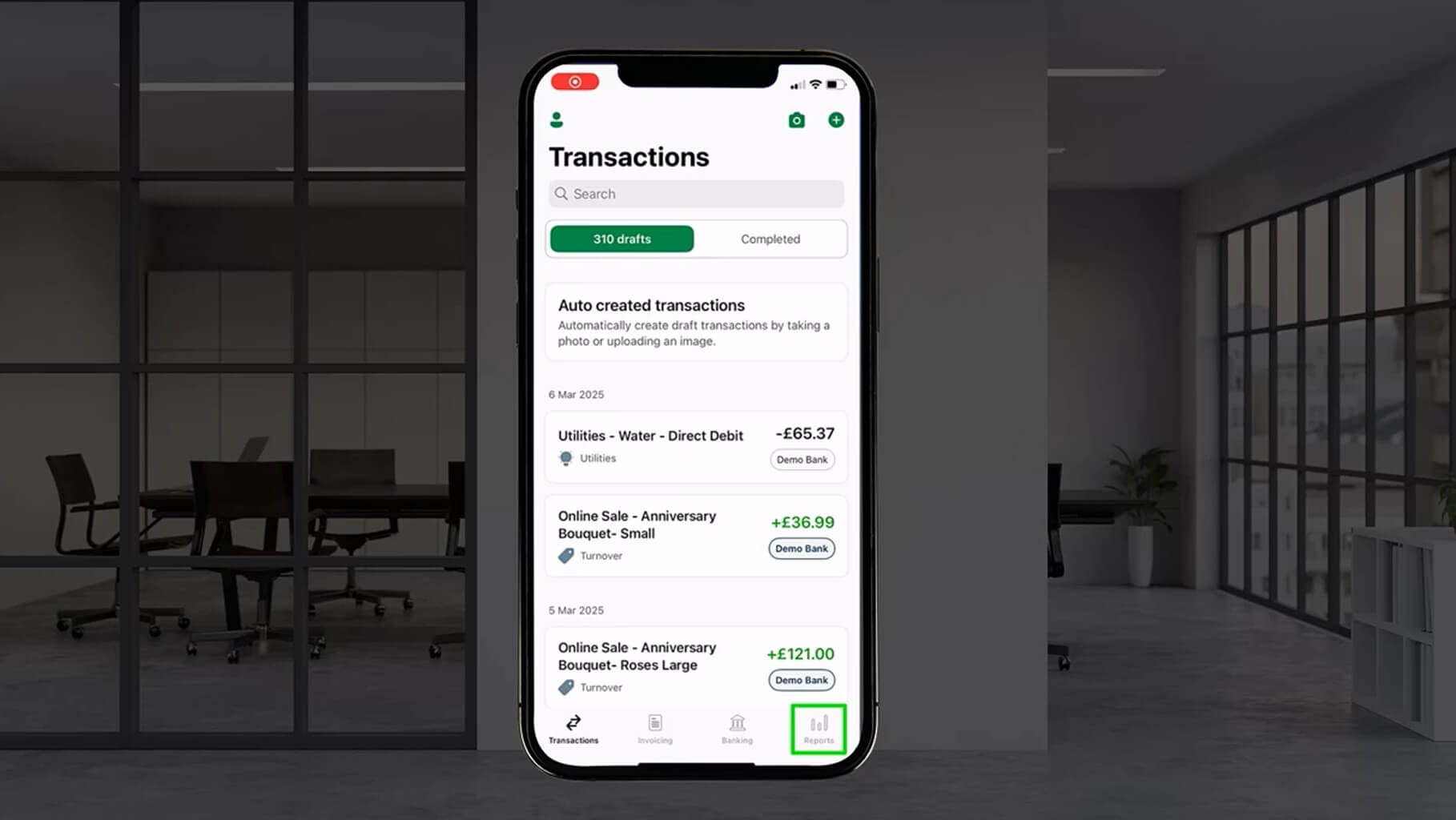  Mobile banking app displaying transaction information on a smartphone screen