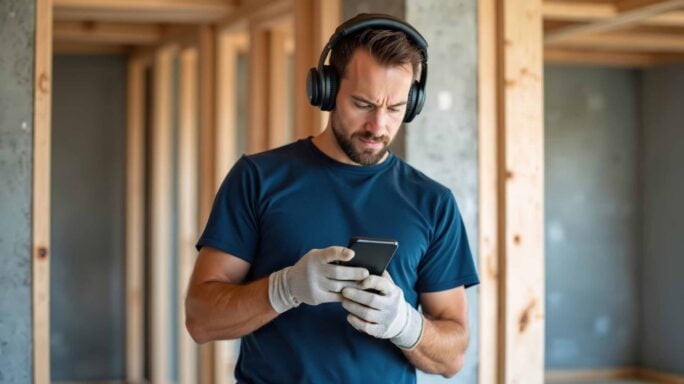 A tradesperson using AI on their mobile phone to be notified of a late payment
