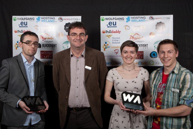 The Sociable’s Piers Dillon-Scott collecting the award for Best Technology Website at the 2012 Web Awards along with Category sponsor BH Consulting’s Brian Honan (@BrianHonan); Silicon Republic’s Elaine Burke (@CriticalRedPen); and Silicon Republic’s Adam Renardson – collective winners of the Best Technology Website Award