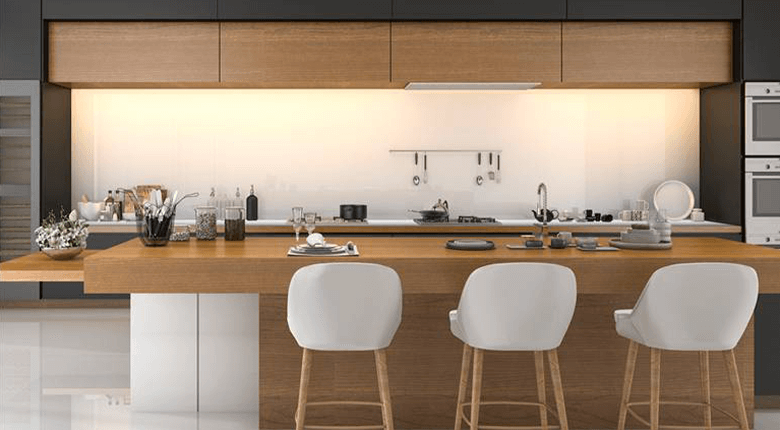 Woodenbridge, Inc. - Three chairs placed at a kitchen counter.