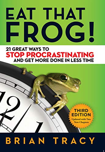 Front cover of the book 'Eat that Frog!' featuring an image of a frog and headline text.