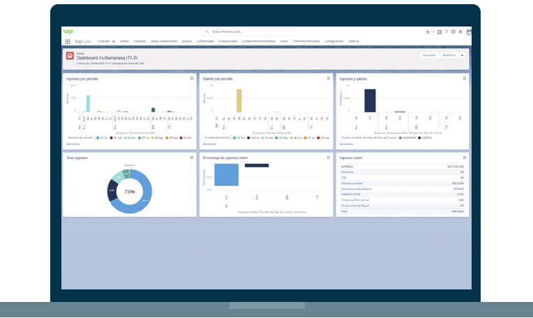 Portátil con panel de gráficos de software de Sage