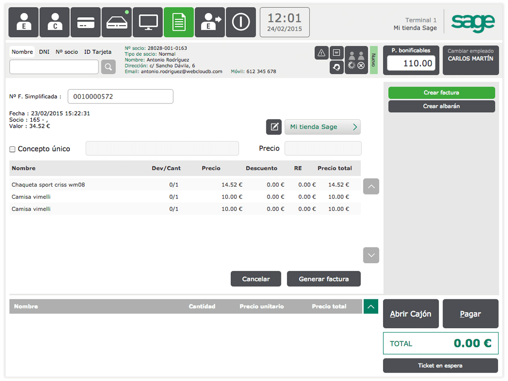 Factura Sage TPV Online