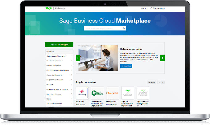 Affichage de l'écran Sage Marketplace Canada