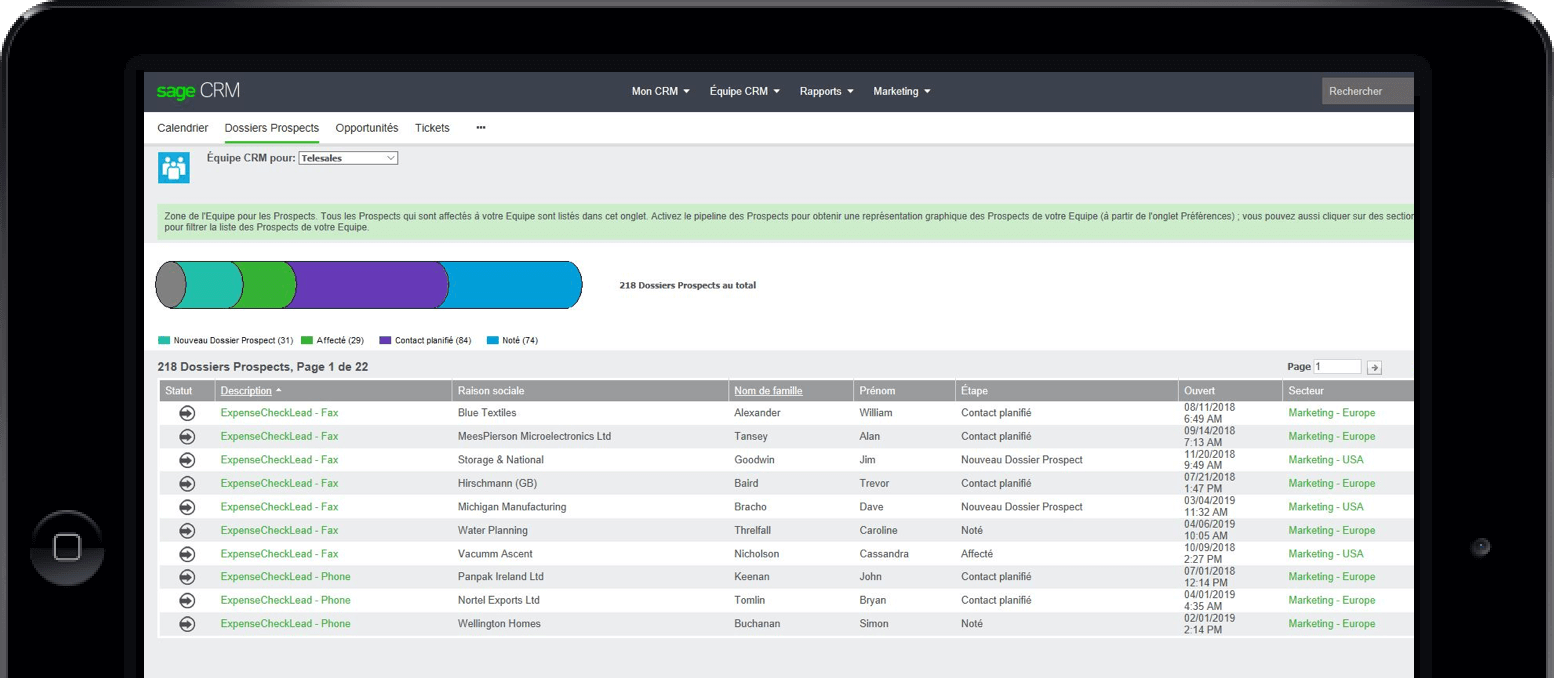 �cran du logiciel du service�CRM