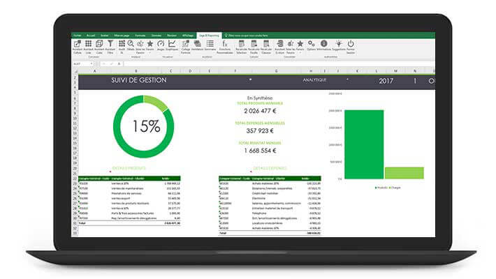 Ordinateur portable avec suivi de gestion sur Sage BI reporting à l'écran