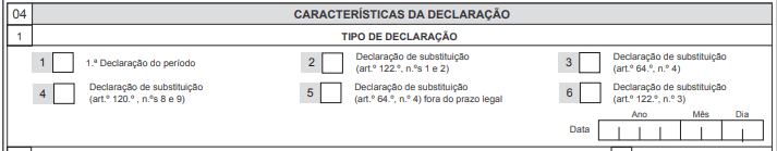 IRC Modelo 22 - Campo Características da Declaração - Tipos de Declaração